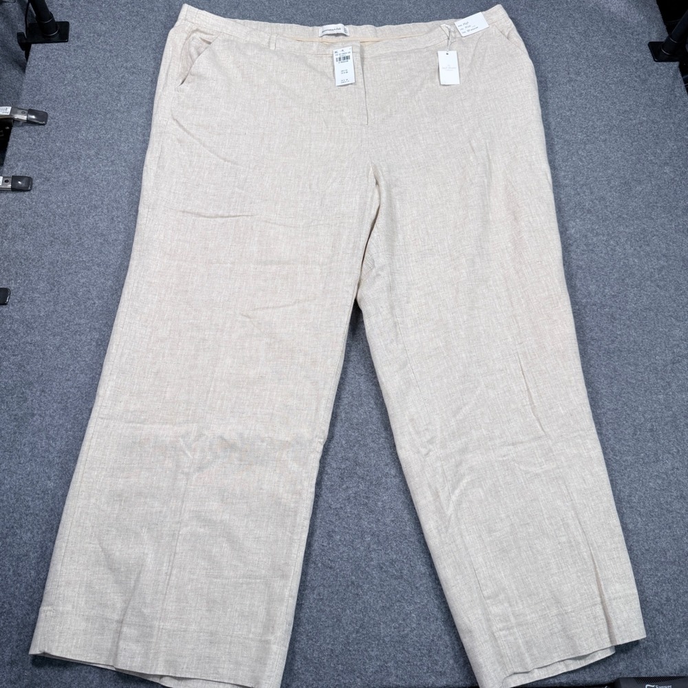 Abercrombie & Fitch Sloane Tailored Linen Blend Wide Leg Pants Beige 24R 37 NEW